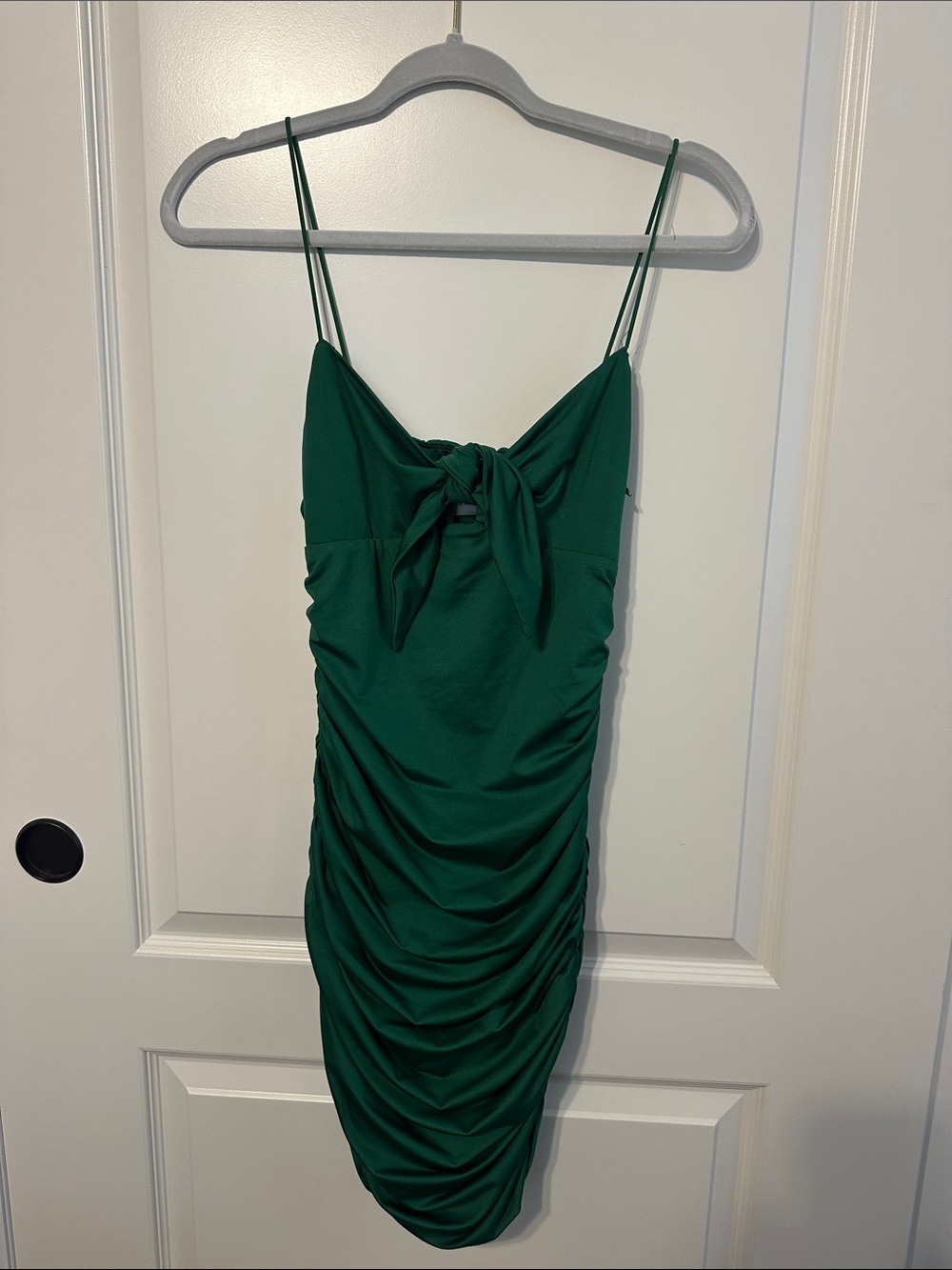 Princess Polly Emerald Green Ruched Tie-Front Mini Dress